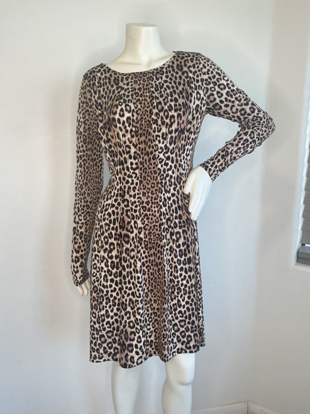 Michael Kors Leopard Print Dress M Long Sleeve Fit & Flare Pleated Waist NWT